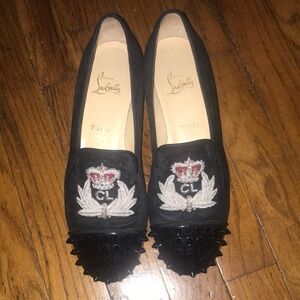 Christian Louboutin Spikes Suede Embroidered Women's Loafers sz 9.5